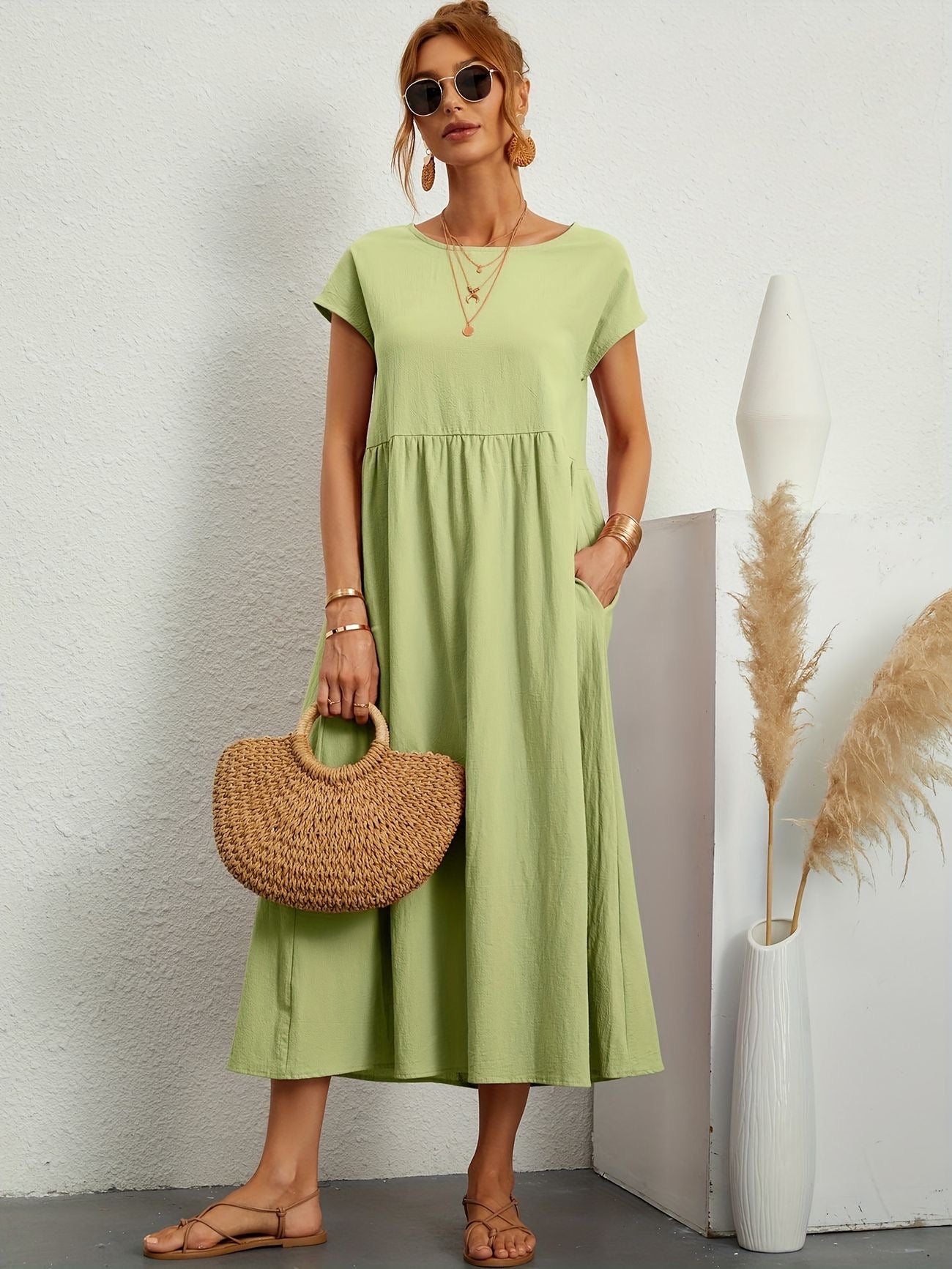 Mathilde™ - Elegante Taillezak en Ronde Hals Midi Jurk