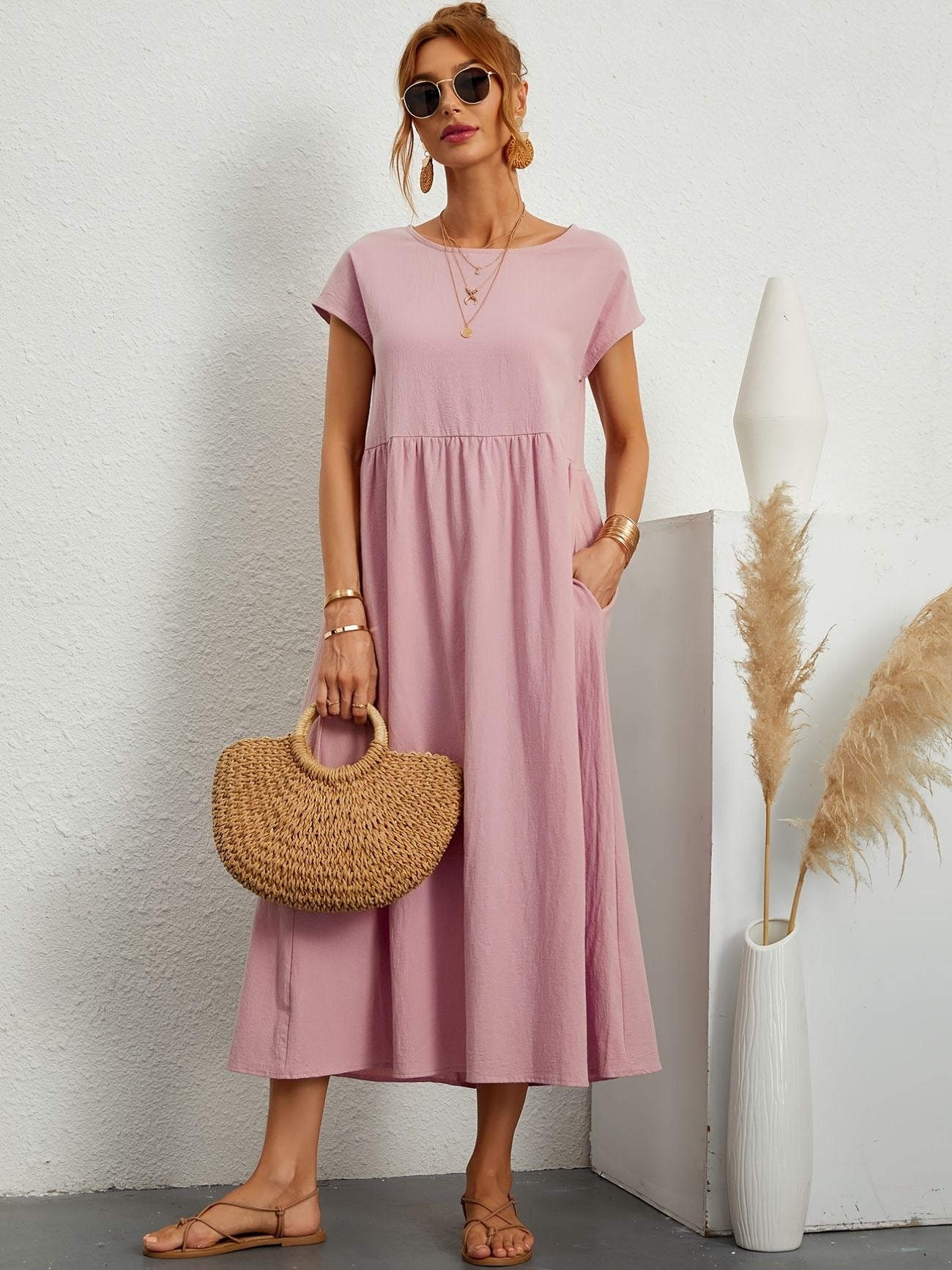 Mathilde™ - Elegante Taillezak en Ronde Hals Midi Jurk