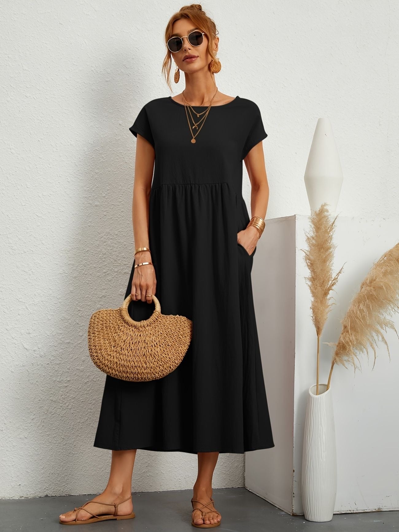 Mathilde™ - Elegante Taillezak en Ronde Hals Midi Jurk