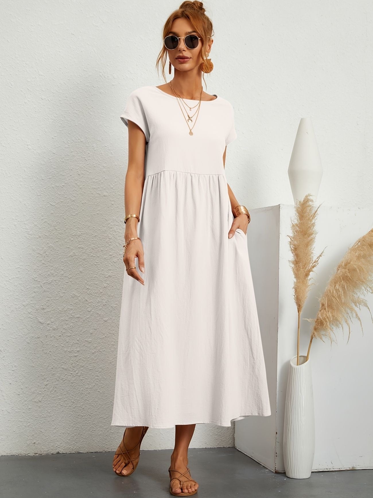 Mathilde™ - Elegante Taillezak en Ronde Hals Midi Jurk