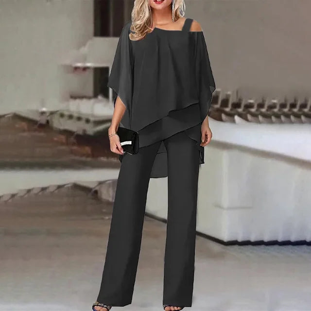 Jette™ - Tweedelige Set: Off-the-Shoulder Blouse en Hoog Getailleerde Broek