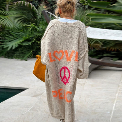 Lieve LOVE & PEACE Letter Print Lange Trui Cardigan