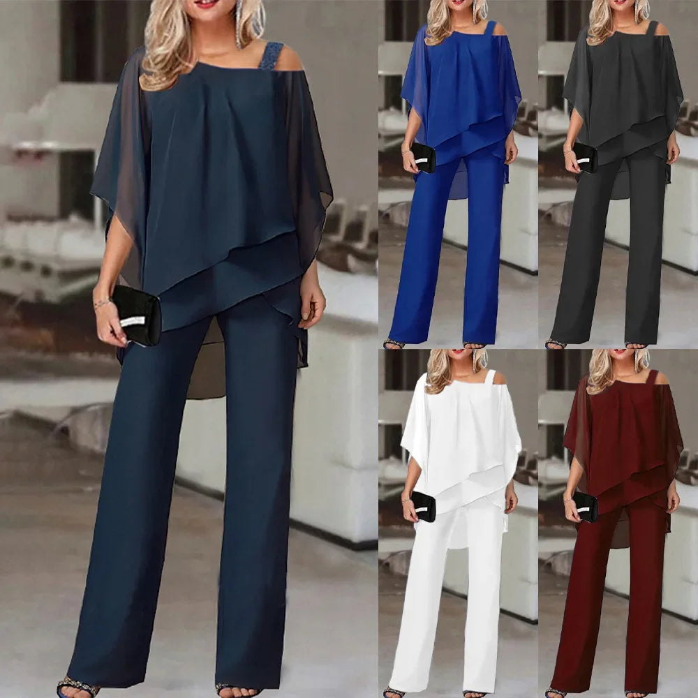 Jette™ - Tweedelige Set: Off-the-Shoulder Blouse en Hoog Getailleerde Broek