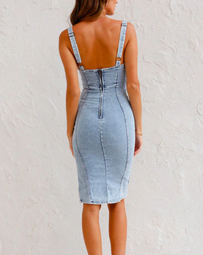 Denim Bodycon Cami Jurk met U-Hals