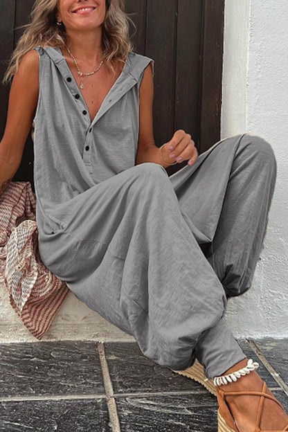 Effen Mouwloze Jumpsuit met Capuchon