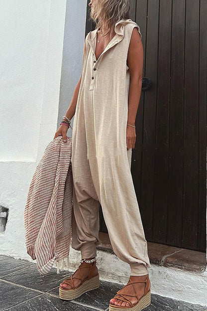 Effen Mouwloze Jumpsuit met Capuchon