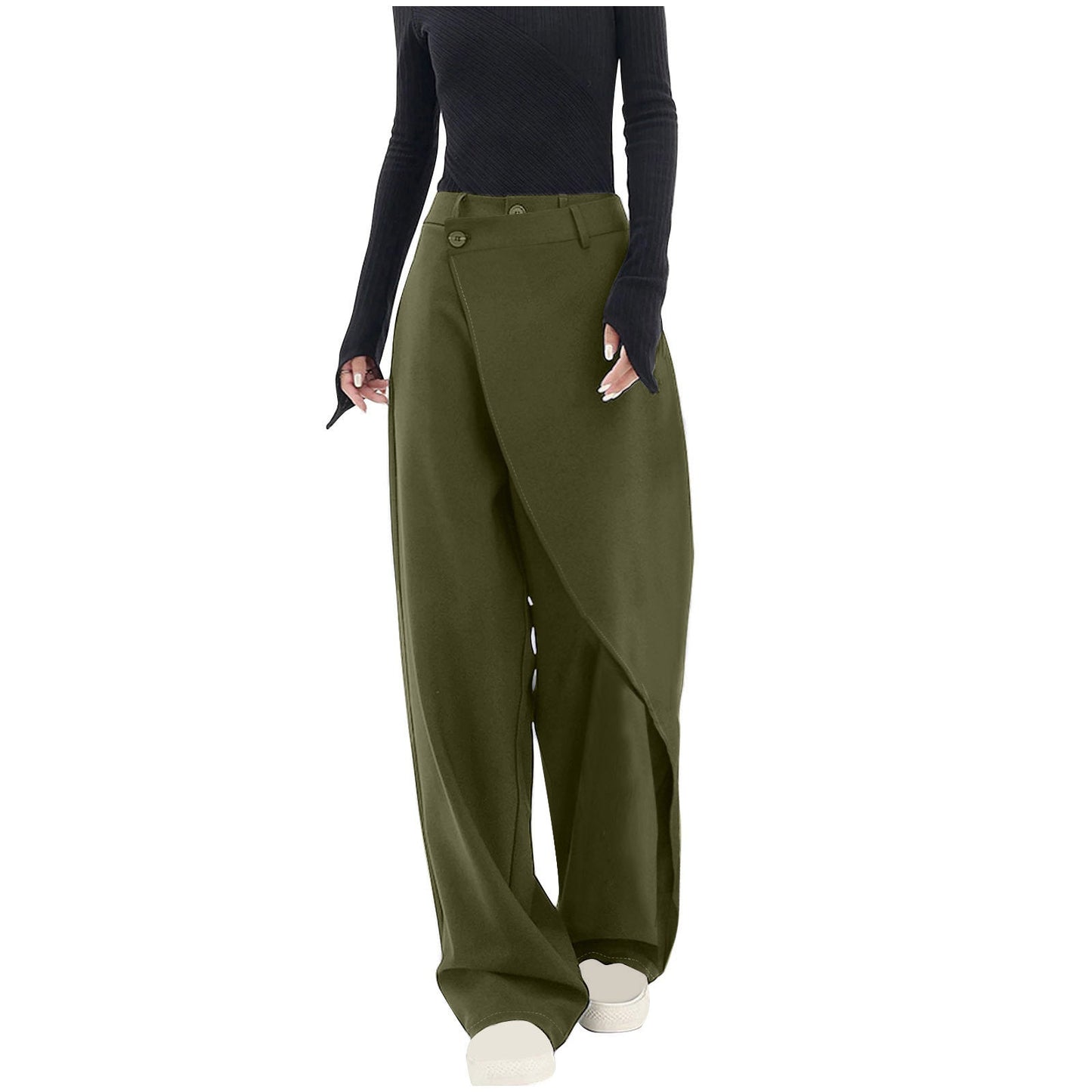 Hannah – Wijde Broek met Asymmetrische Knoopsluiting