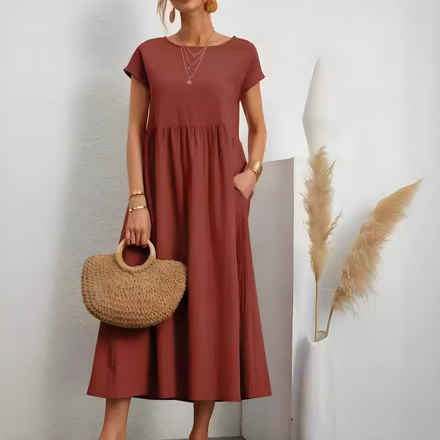 Mathilde™ - Elegante Taillezak en Ronde Hals Midi Jurk