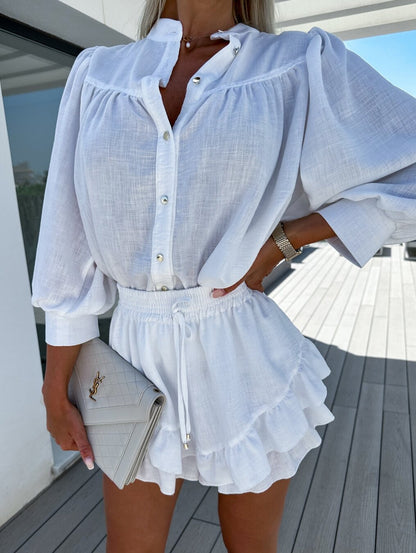 Elegant Shirt met Lange Mouw en Rok Set