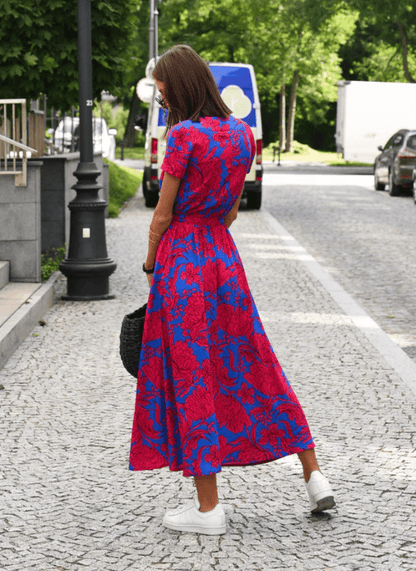 Tilda™ - V-Hals Midi Jurk met Bloemenprint en Korte Mouwen