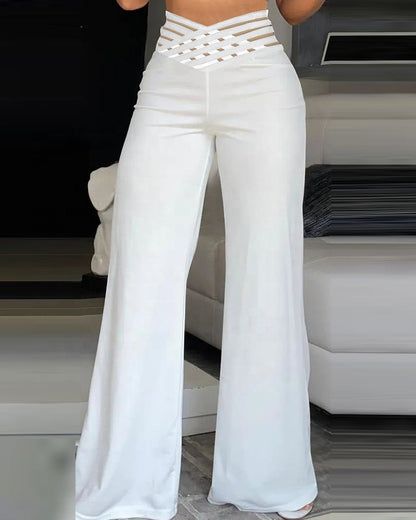 Mynte™ - Hoge Taille en Transparante Mesh Patch Uitlopende Broek