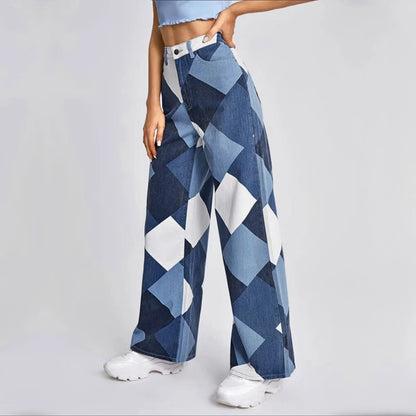 Denim Broek met Geometrisch Ontwerp