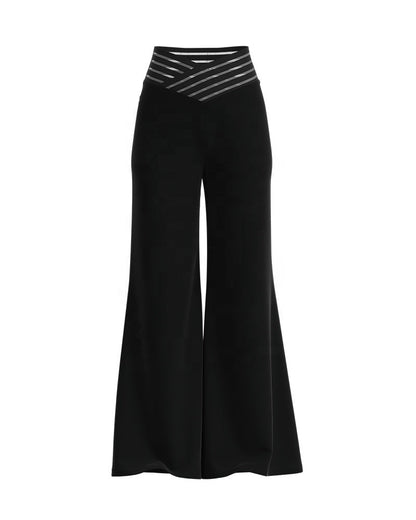 Mynte™ - Hoge Taille en Transparante Mesh Patch Uitlopende Broek